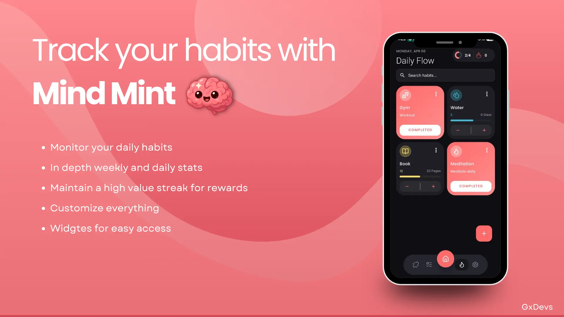 Mind Mint habit tracker screen for mindful routine building